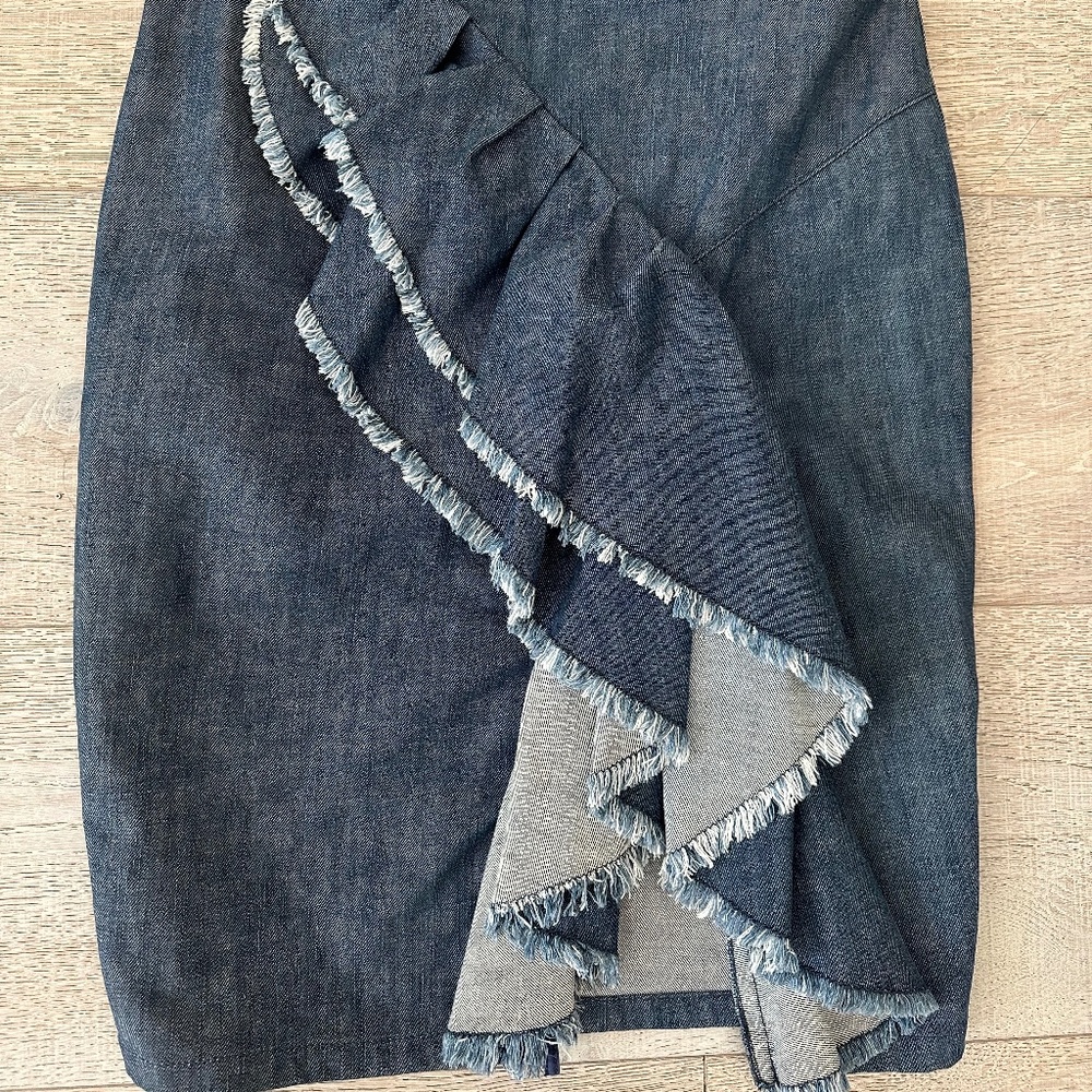THAKOON Ruffle Jean Denim Raw Hem Skirt Sz 8 Western Cowgirl